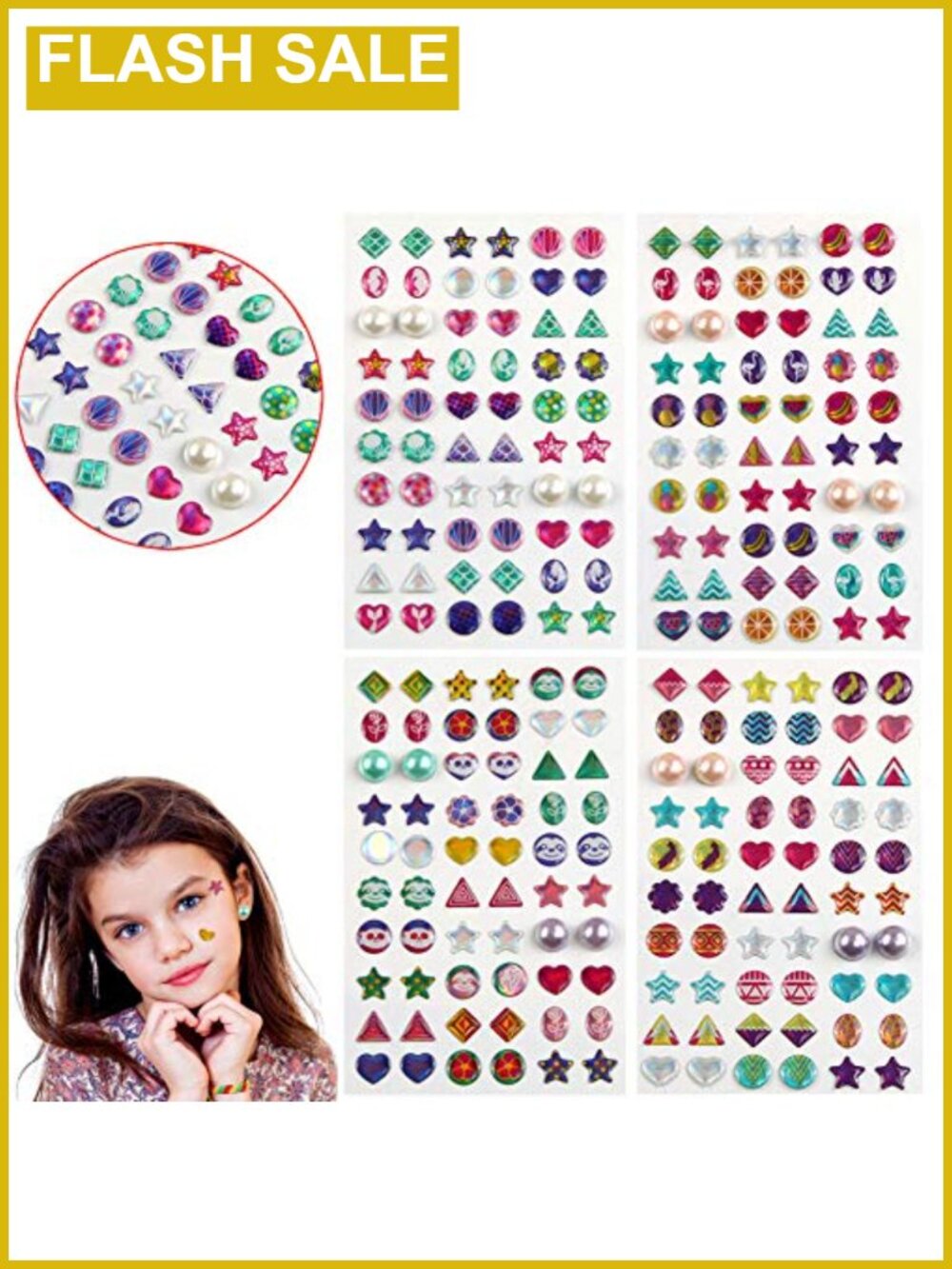 240 Pc Stick On Earrings 3D Glitter Gem Stickers for Girls Party Favors
